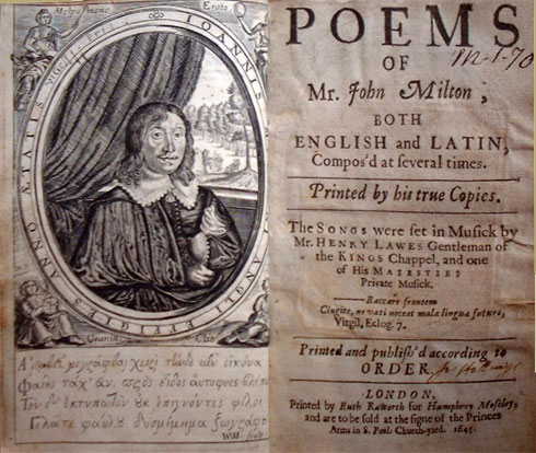 Milton's Poems (1645) frontispiece portrait and title page