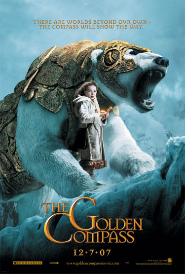 The Golden Compass (2007), film poster. A Hollywood film starring Nicole Kidman and Daniel Craig, based on the first novel of Philip Pullman's His Dark Materials trilogy.