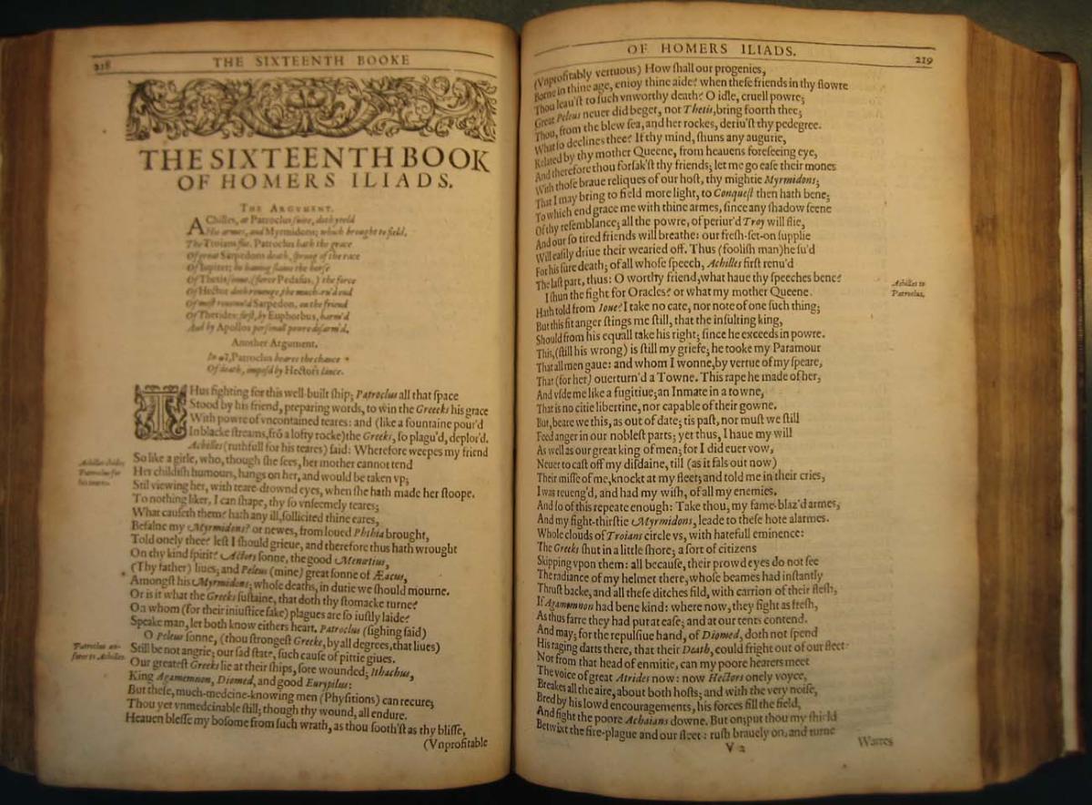 The whole works of Homer; prince of poetts [sic] in his Iliads, and Odysses. Translated according to the Greeke, by Geo: Chapman. (London: Nathaniell Butter, [1616?]).